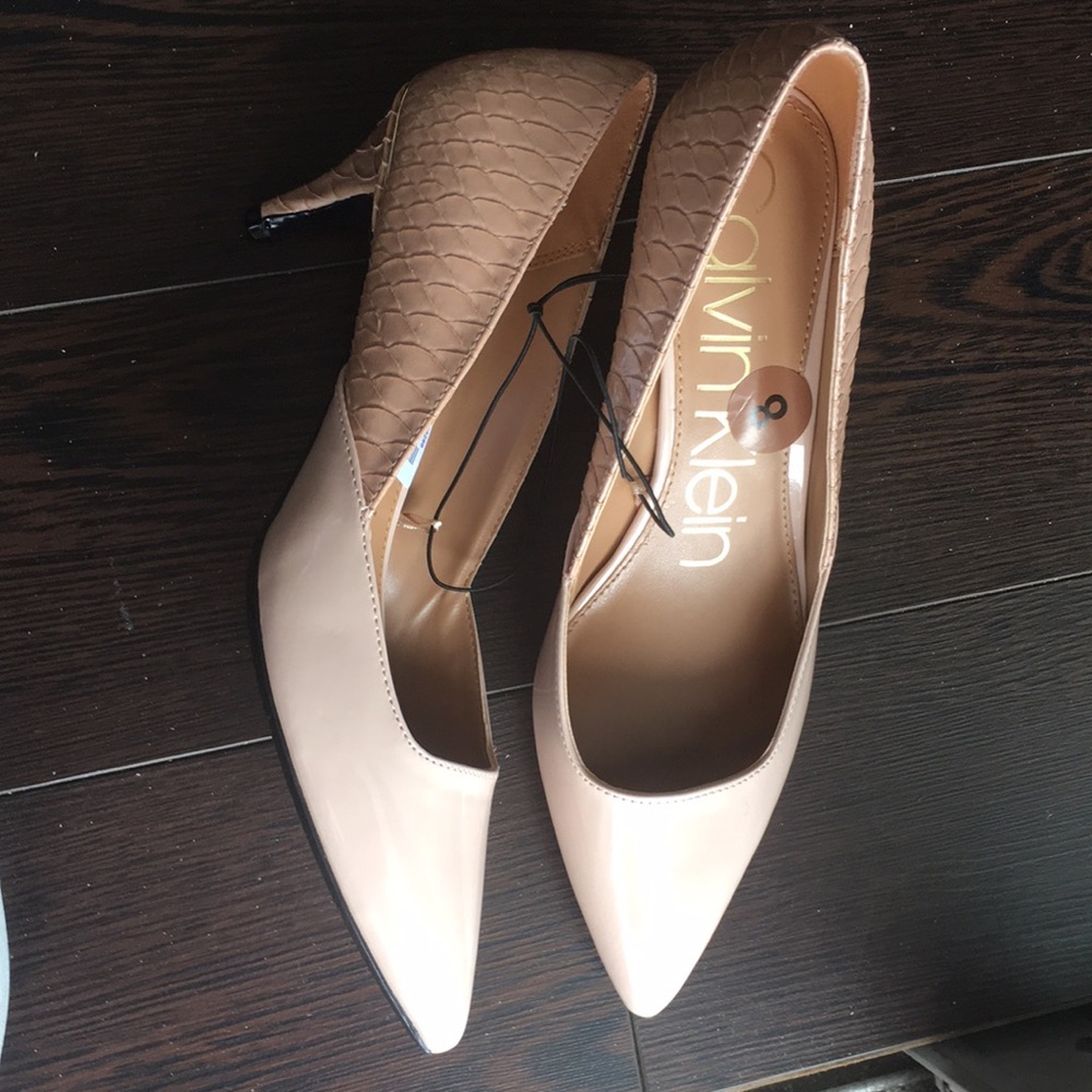 New Calvin Klein Blush Snake Patent & Gold Shoes - Picture 3 of 4